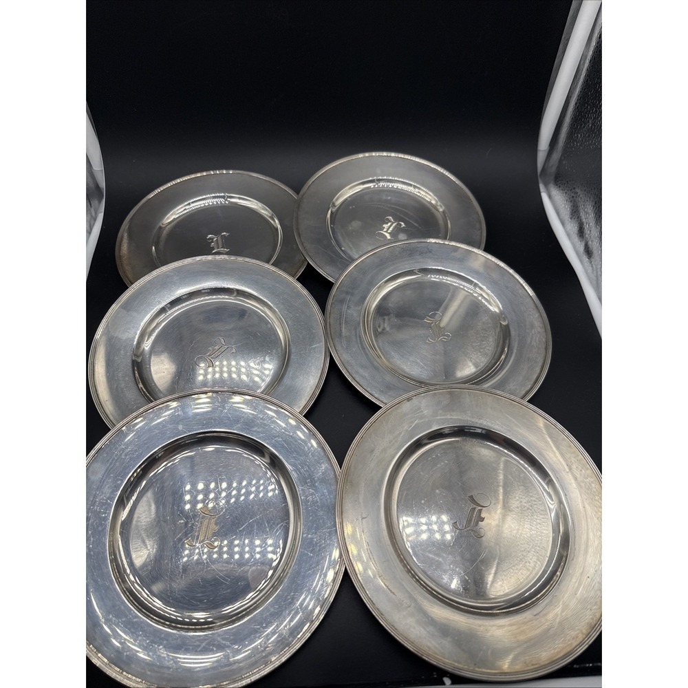 The Gorham Co Set of 6 Vintage Sterling Silver Plates A5750 626g with Dust Bags